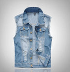 Fabian | Men's Denim Waistcoat, Sleeveless with Bold Streetwear Silhouette | Bella Blue | Black