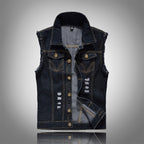 Fabian | Men's Denim Waistcoat, Sleeveless with Bold Streetwear Silhouette | Bella Blue | Black
