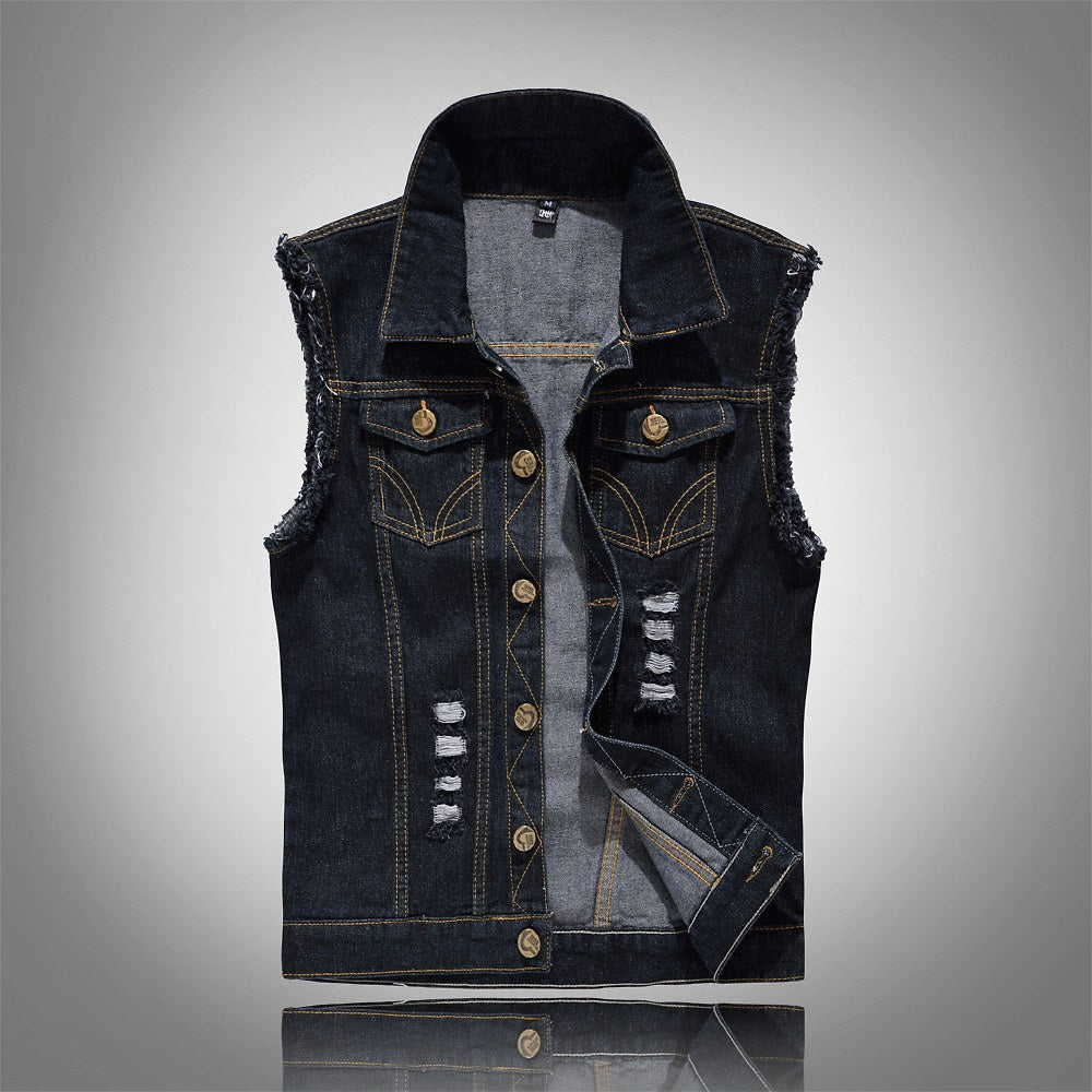 Fabian | Men's Denim Waistcoat, Sleeveless with Bold Streetwear Silhouette | Bella Blue | Black