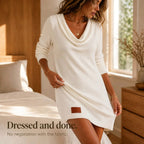 Felicity | Women's Cowl Neck Ribbed Sweater Dress, Knee-Length Knit Dress | Bella Blue