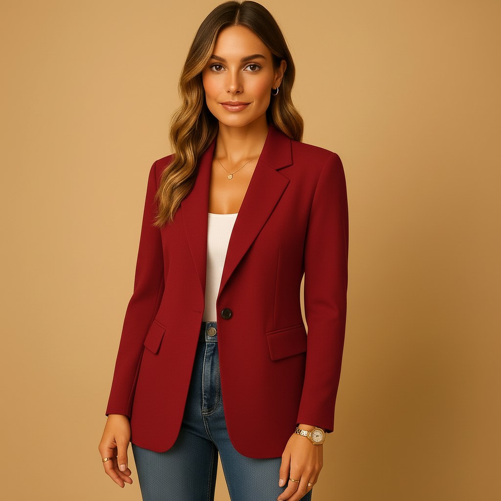 Felicity | Women's Fitted Tailored Blazer, Structured Summer Jacket | Bella Blue | Red