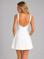 Felicity | Women's Sleeveless A-Line Mini Dress, Structured Fit Dress | Bella Blue