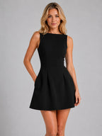 Felicity | Women's Sleeveless A-Line Mini Dress, Structured Fit Dress | Bella Blue