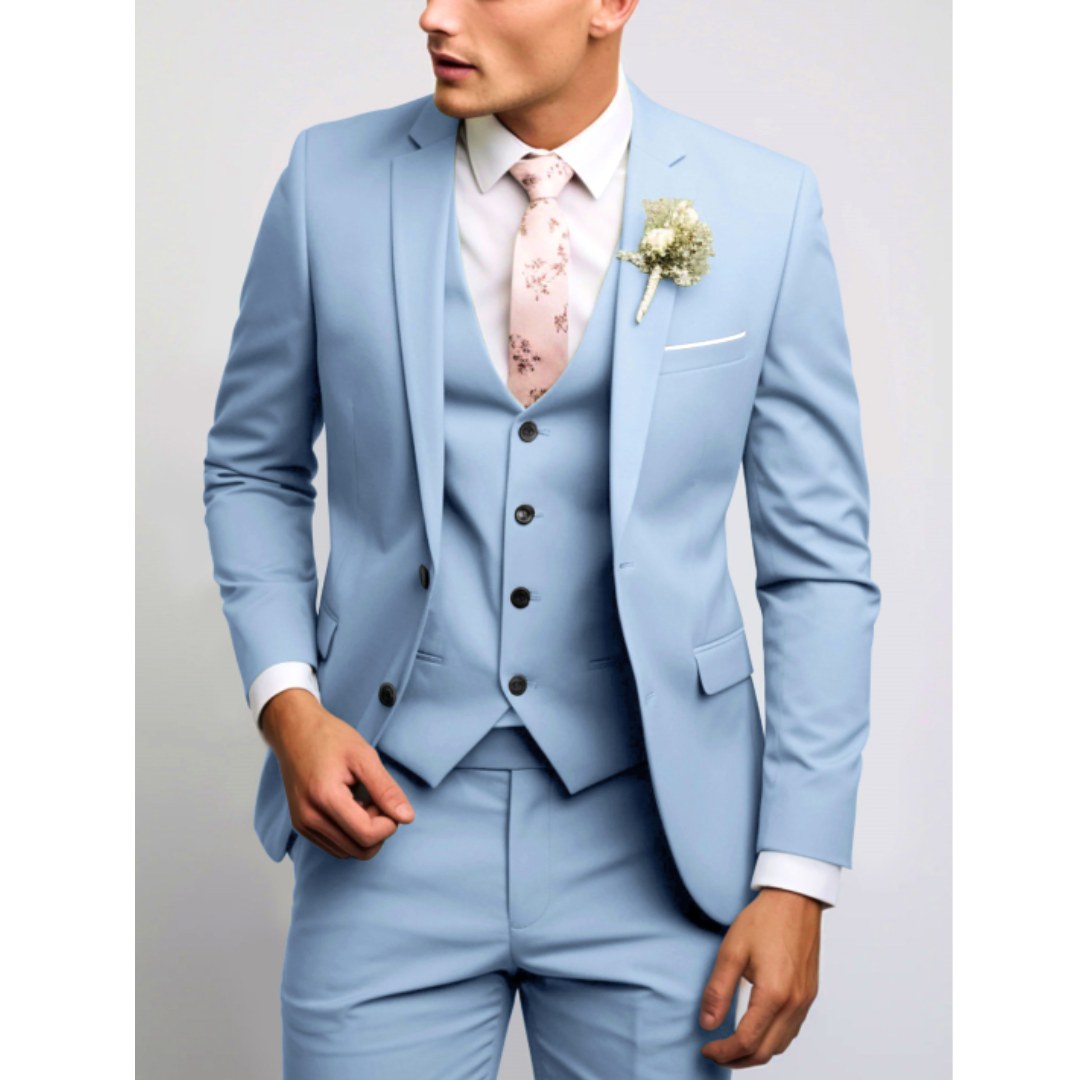 Felix | Men's Suit for Wedding Guests in Slim Fit Cut, Three-Piece Suit | Bella Blue | Light Blue