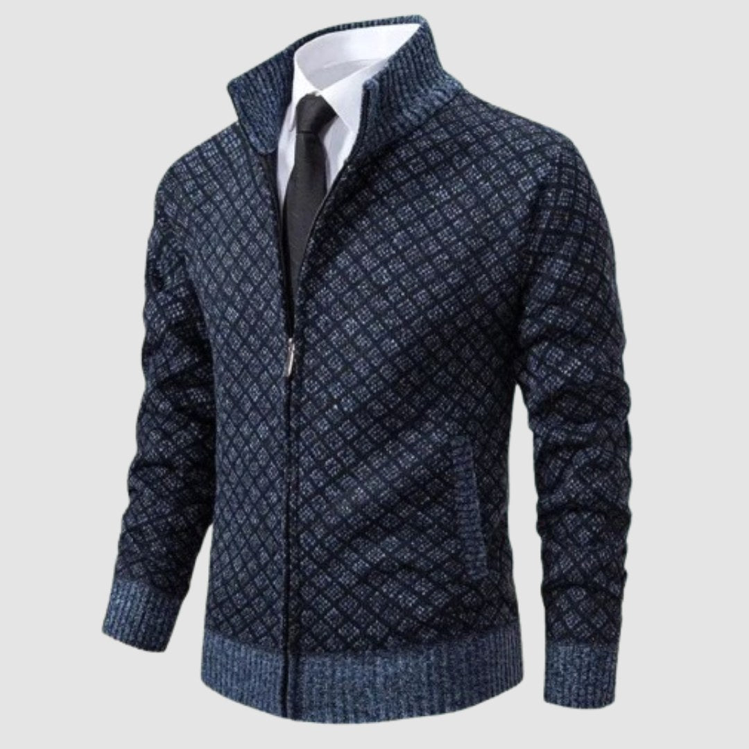 Frank | Men's Zip-Up Cardigan, Lightweight Cardigan Jacket | Bella Blue | Black