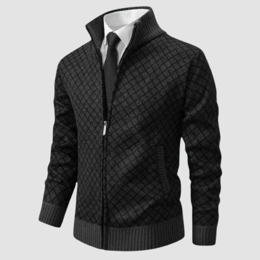Frank | Men's Zip-Up Cardigan, Lightweight Cardigan Jacket | Bella Blue | Black