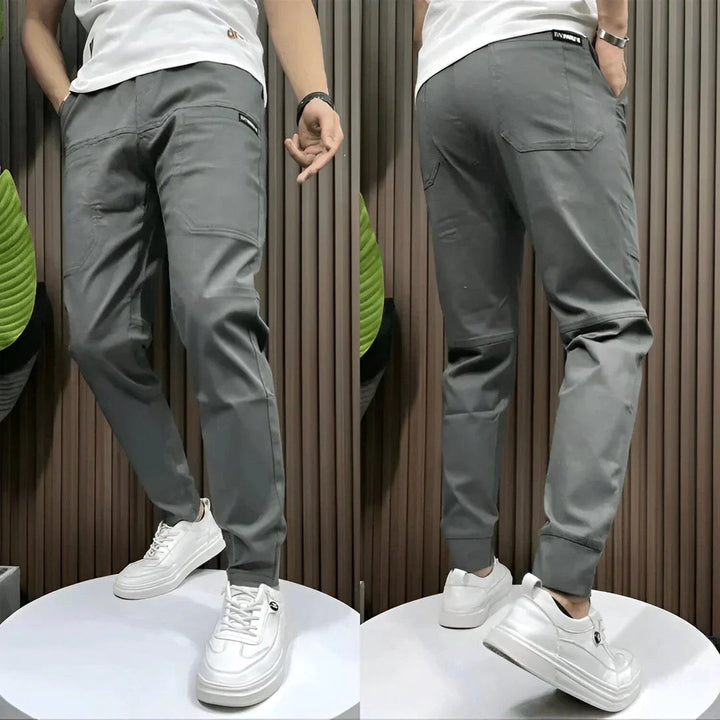 Frank | Men's Elasticated Cargo Trousers, Flexible Stretch Trousers | Bella Blue