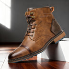 Franz | Men's Lace-Up Boots with Reinforced Toe Cap, Rugged Ankle Boots | Bella Blue | Dark Brown