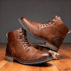 Franz | Men's Lace-Up Boots with Reinforced Toe Cap, Rugged Ankle Boots | Bella Blue | Chestnut Brown