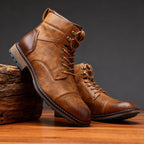 Franz | Men's Lace-Up Boots with Reinforced Toe Cap, Rugged Ankle Boots | Bella Blue | Chestnut Brown