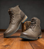 Franz | Men's Lace-Up Boots with Reinforced Toe Cap, Rugged Ankle Boots | Bella Blue | Chestnut Brown