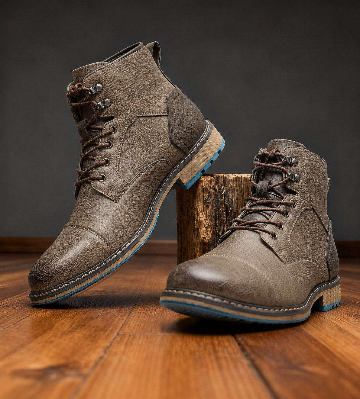 Franz | Men's Lace-Up Boots with Reinforced Toe Cap, Rugged Ankle Boots | Bella Blue | Chestnut Brown