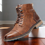 Franz | Men's Lace-Up Boots with Reinforced Toe Cap, Rugged Ankle Boots | Bella Blue | Dark Brown