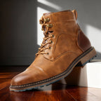 Franz | Men's Lace-Up Boots with Reinforced Toe Cap, Rugged Ankle Boots | Bella Blue | Dark Brown