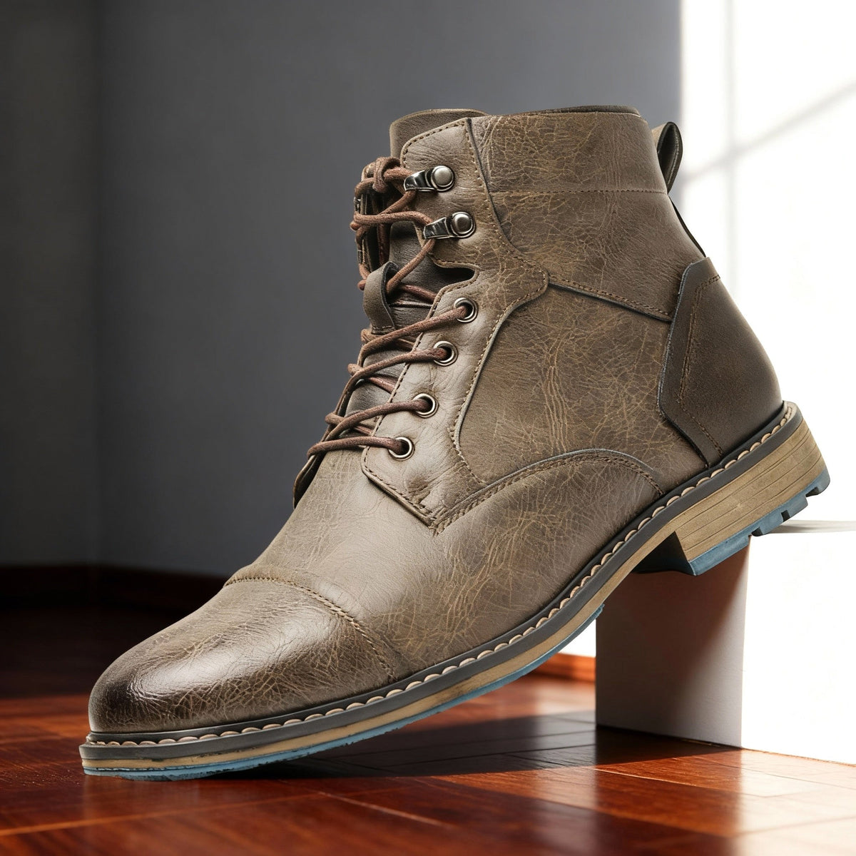 Franz | Men's Lace-Up Boots with Reinforced Toe Cap, Rugged Ankle Boots | Bella Blue | Dark Brown