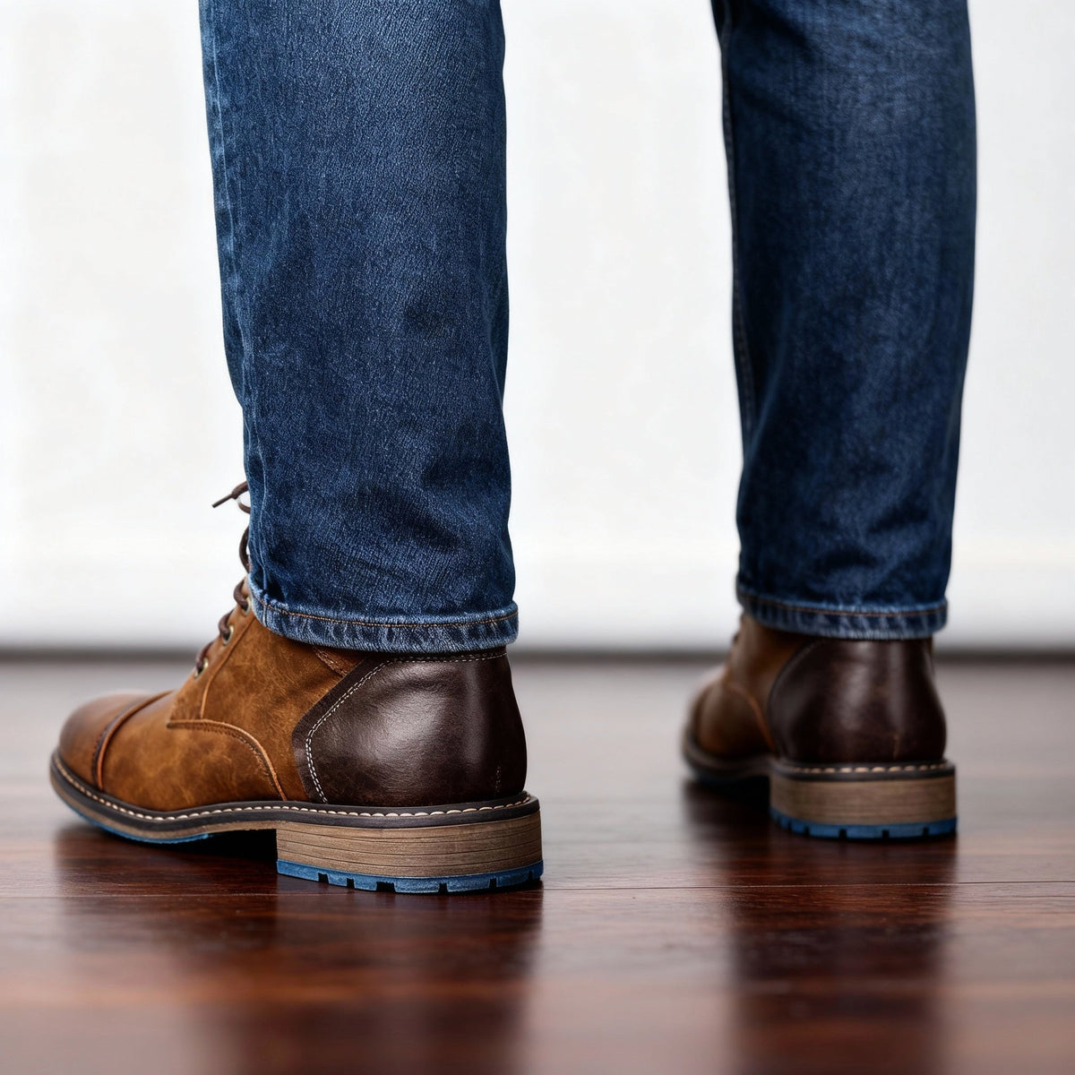 Franz | Men's Lace-Up Boots with Reinforced Toe Cap, Rugged Ankle Boots | Bella Blue | Dark Brown