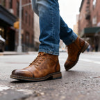 Franz | Men's Lace-Up Boots with Reinforced Toe Cap, Rugged Ankle Boots | Bella Blue | Dark Brown