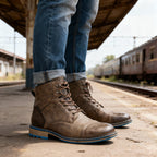 Franz | Men's Lace-Up Boots with Reinforced Toe Cap, Rugged Ankle Boots | Bella Blue | Dark Brown