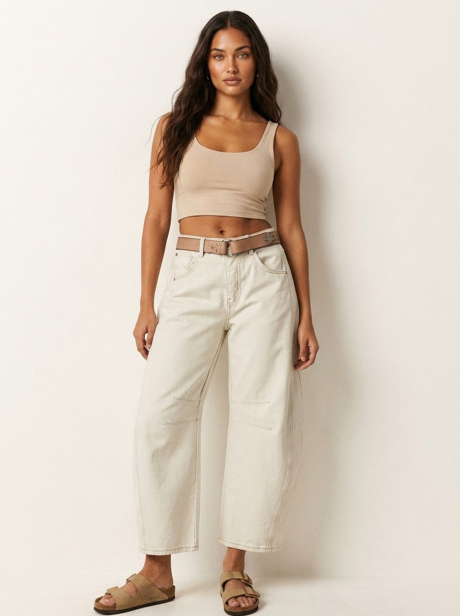 Freya | Women's Relaxed Barrel Jeans, High-Waist Denim Jeans | Bella Blue