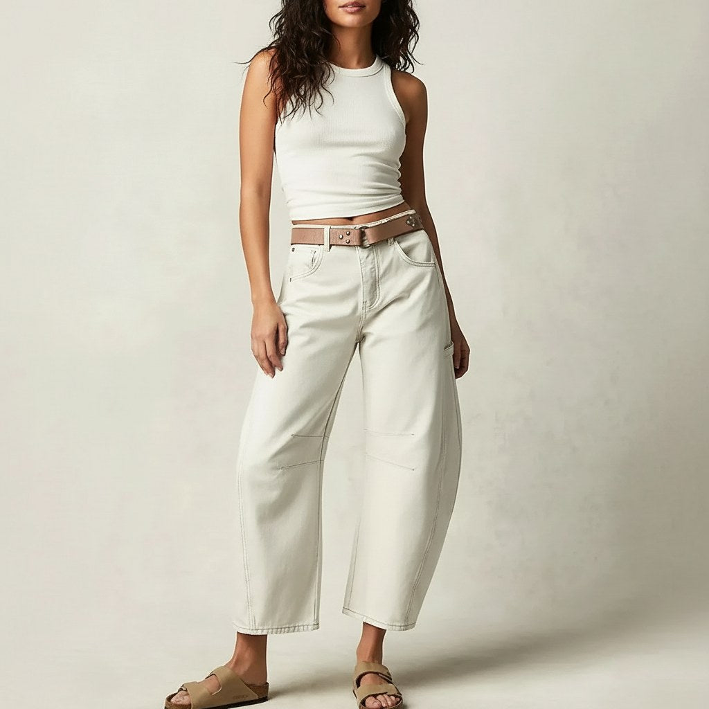 Freya | Women's Relaxed Barrel Jeans, High-Waist Denim Jeans | Bella Blue