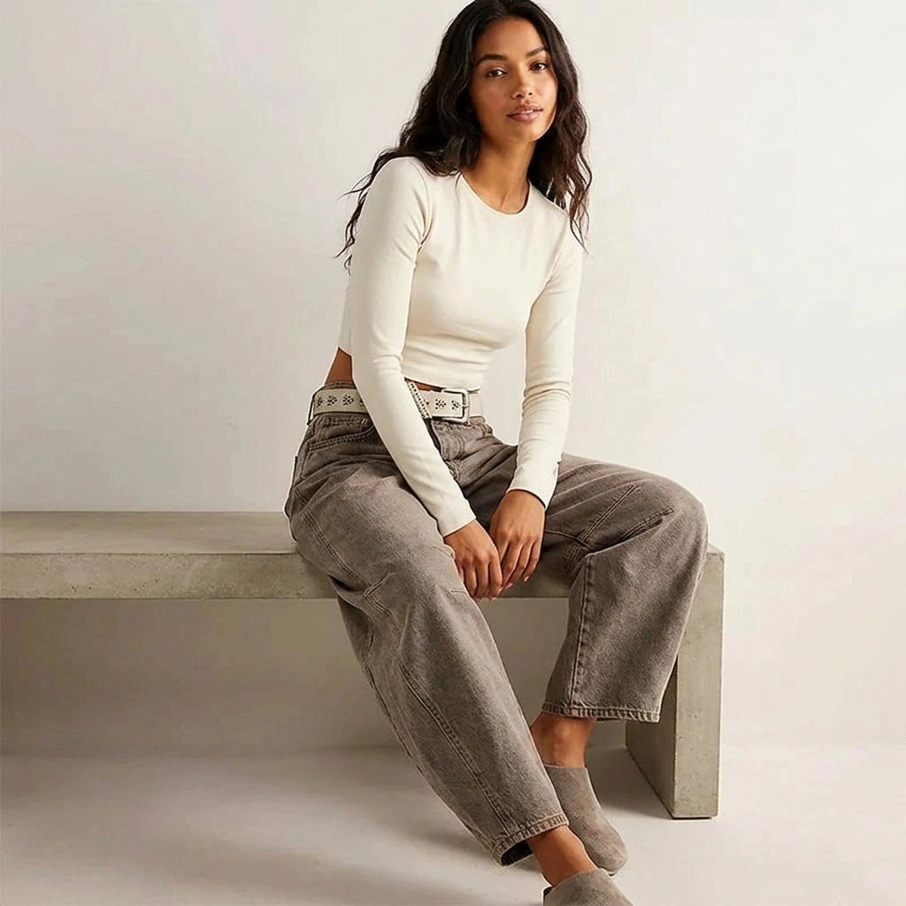Freya | Women's Relaxed Barrel Jeans, High-Waist Denim Jeans | Bella Blue