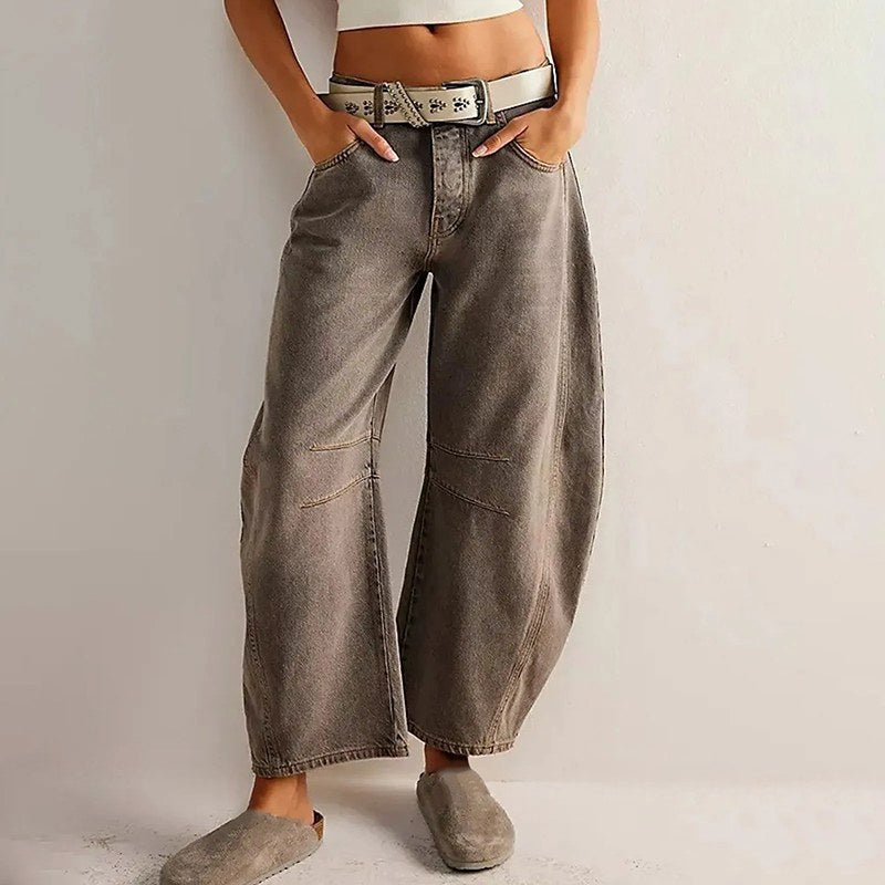 Freya | Women's Relaxed Barrel Jeans, High-Waist Denim Jeans | Bella Blue