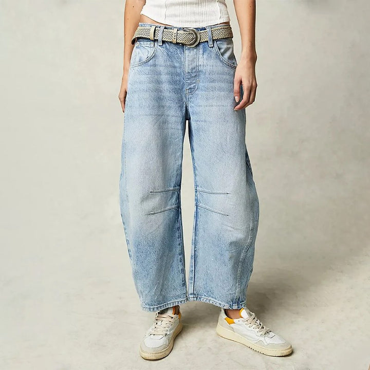 Freya | Women's Relaxed Barrel Jeans, High-Waist Denim Jeans | Bella Blue