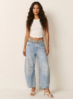 Freya | Women's Relaxed Barrel Jeans, High-Waist Denim Jeans | Bella Blue | Donkerblauw