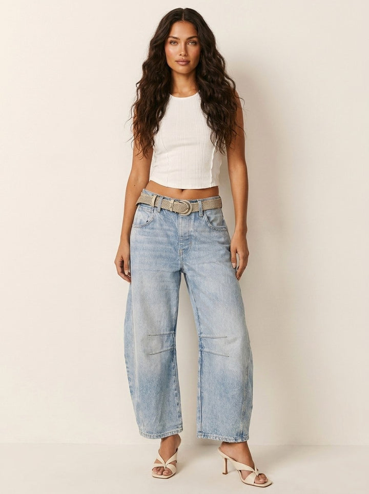 Freya | Women's Relaxed Barrel Jeans, High-Waist Denim Jeans | Bella Blue | Donkerblauw