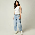 Freya | Women's Relaxed Barrel Jeans, High-Waist Denim Jeans | Bella Blue
