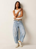 Freya | Women's Relaxed Barrel Jeans, High-Waist Denim Jeans | Bella Blue