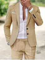 Friedrich | Men's Lightweight Two-Piece Suit, Elegant Blazer with Trousers | Bella Blue | Beige
