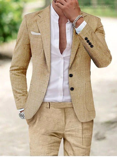 Friedrich | Men's Lightweight Two-Piece Suit, Elegant Blazer with Trousers | Bella Blue | Beige