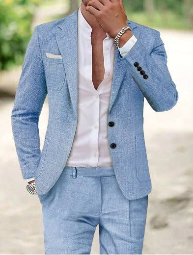 Friedrich | Men's Lightweight Two-Piece Suit, Elegant Blazer with Trousers | Bella Blue | Beige