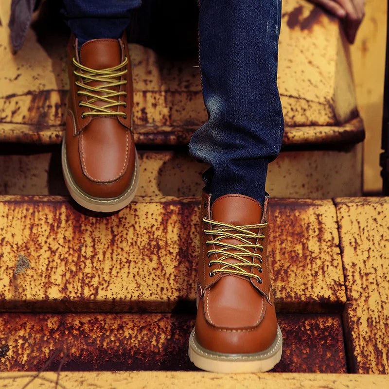 Fritz | Men's Leather Boots in Natural Tone, Rugged Autumn Boots | Bella Blue | Bordeaux