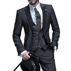 Gabriel | Men's Tailored Three-Piece Suit, Structured Blazer Suit | Bella Blue | Black A
