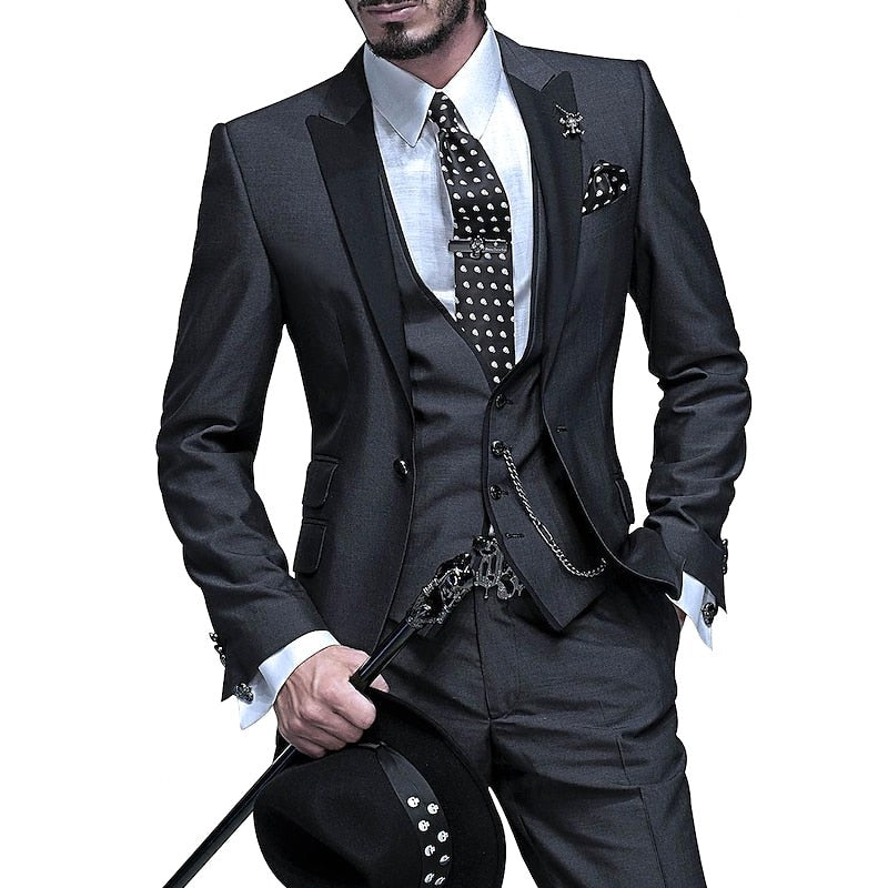 Gabriel | Men's Tailored Three-Piece Suit, Structured Blazer Suit | Bella Blue | Black A
