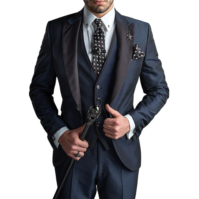 Gabriel | Men's Tailored Three-Piece Suit, Structured Blazer Suit | Bella Blue | Navy Blue