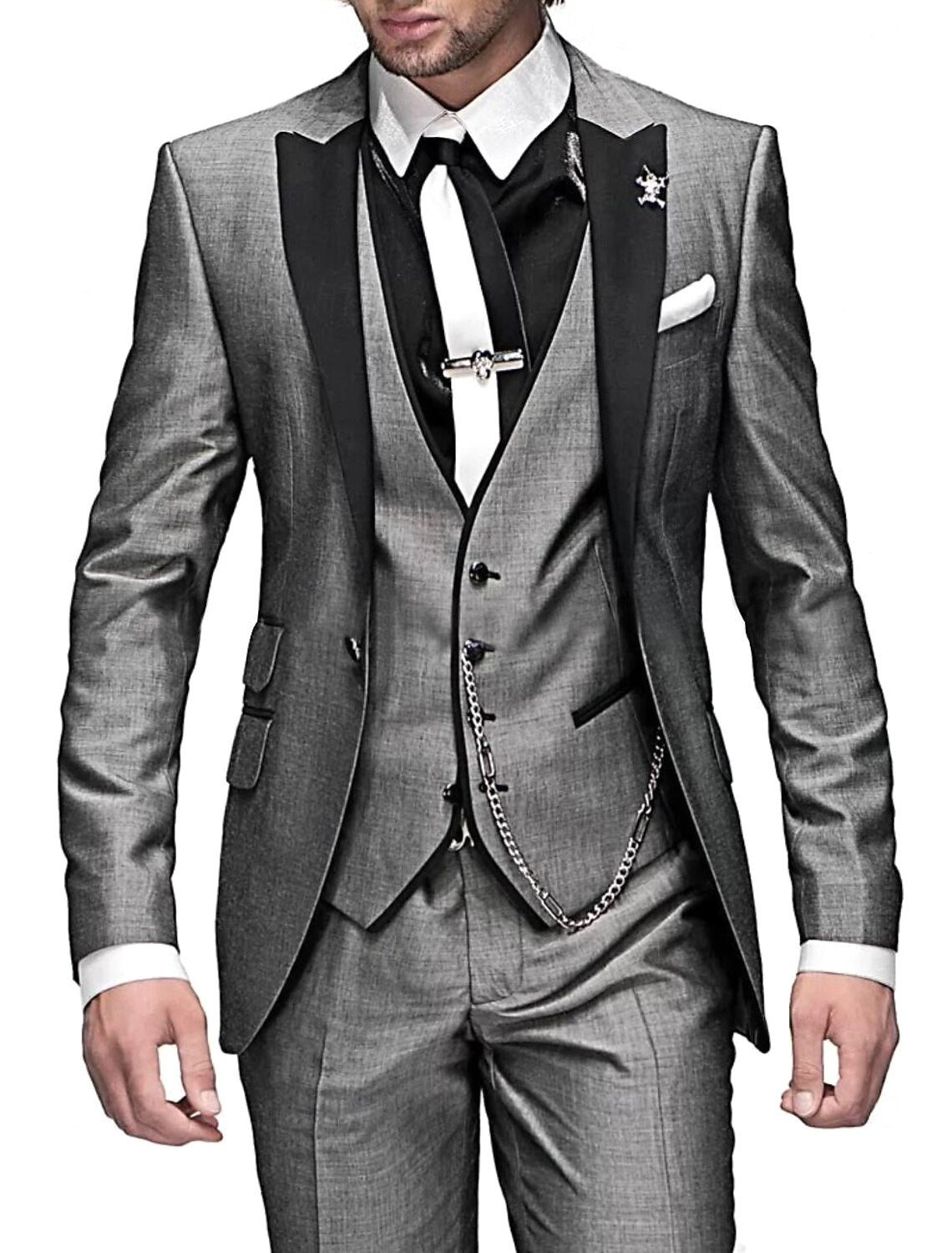 Gabriel | Men's Tailored Three-Piece Suit, Structured Blazer Suit | Bella Blue | Grey