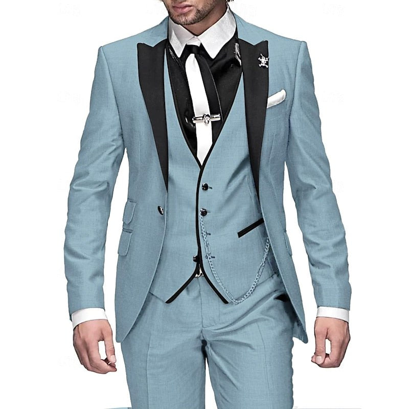 Gabriel | Men's Tailored Three-Piece Suit, Structured Blazer Suit | Bella Blue | Light Blue