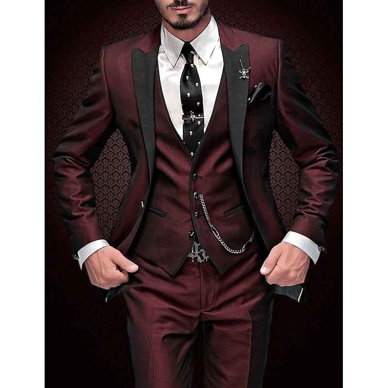 Gabriel | Men's Tailored Three-Piece Suit, Structured Blazer Suit | Bella Blue | Wine Red