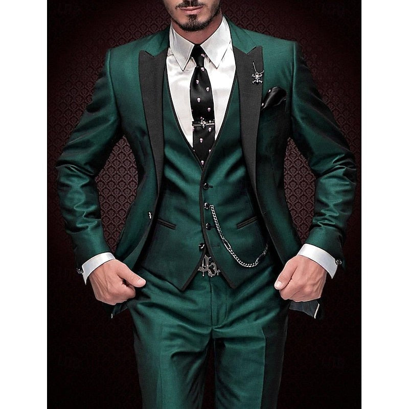 Gabriel | Men's Tailored Three-Piece Suit, Structured Blazer Suit | Bella Blue | Dark Green