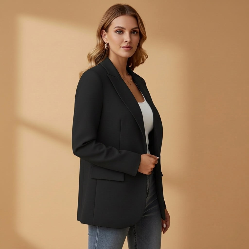 Gabrielle | Women's Tailored Cotton Blend Blazer, Notched Lapel Smart Jacket | Bella Blue