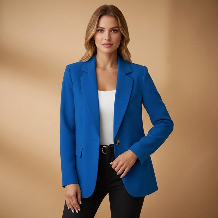 Gabrielle | Women's Tailored Cotton Blend Blazer, Notched Lapel Smart Jacket | Bella Blue