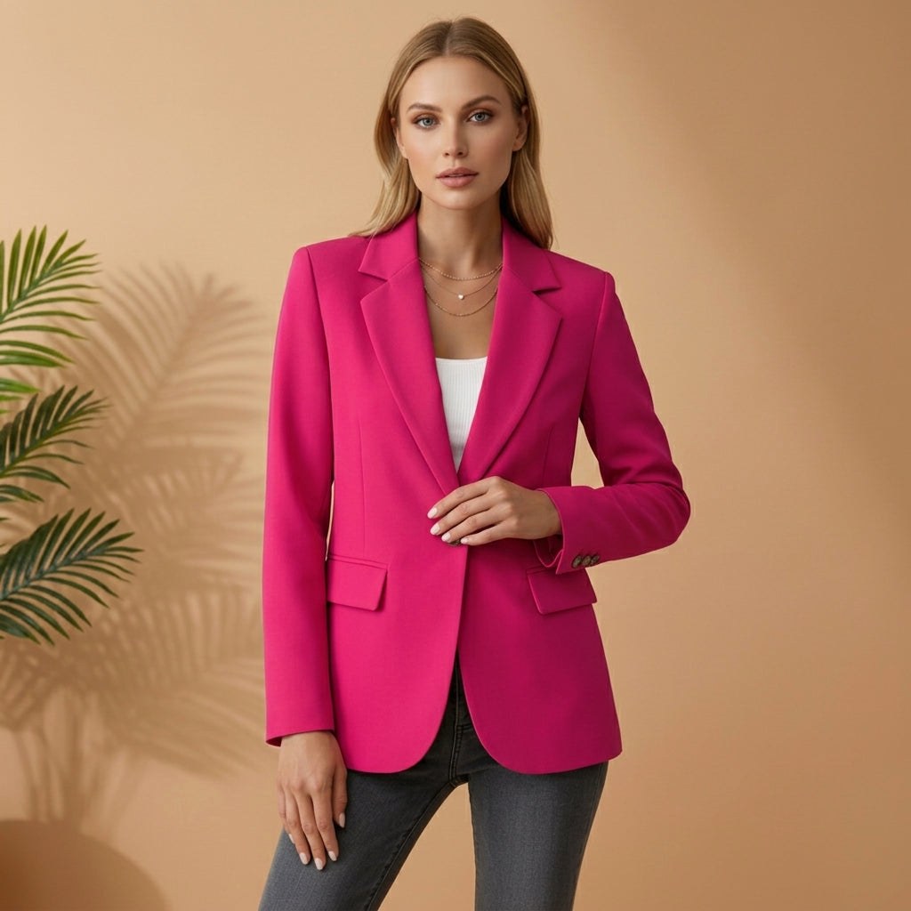 Gabrielle | Women's Tailored Cotton Blend Blazer, Notched Lapel Smart Jacket | Bella Blue