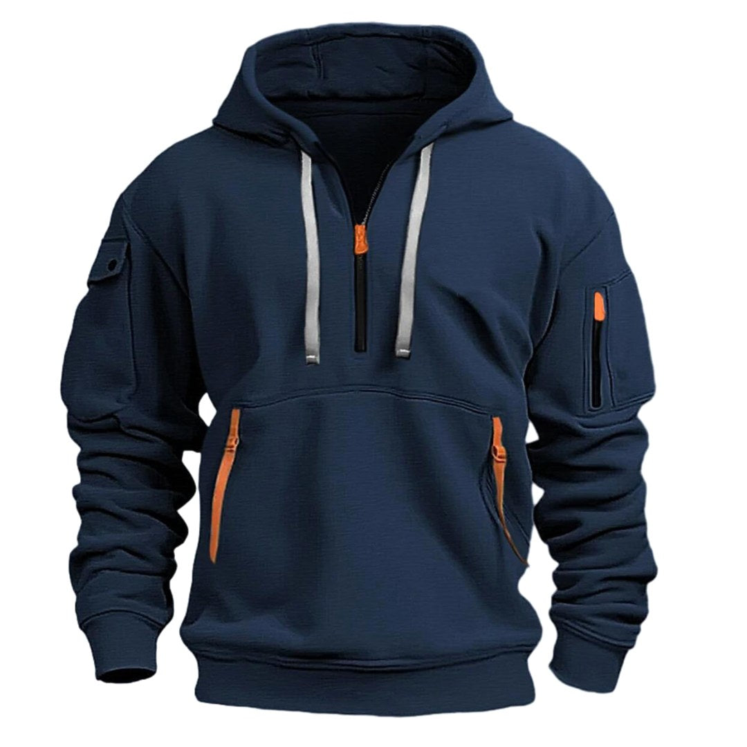 Gareth | Men's Zip-Pocket Casual Hoodie, Relaxed Hooded Jumper | Bella Blue