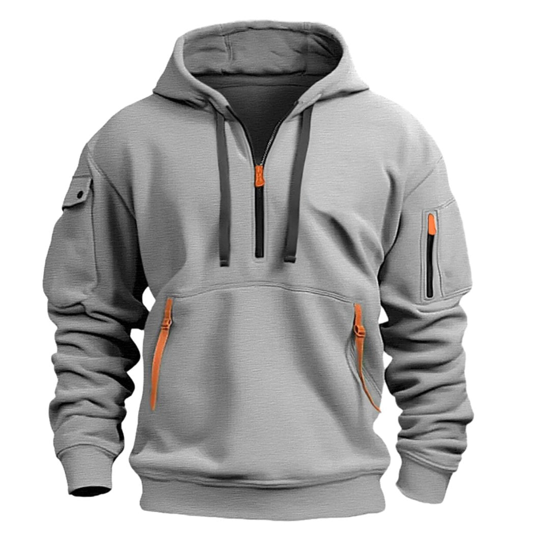 Gareth | Men's Zip-Pocket Casual Hoodie, Relaxed Hooded Jumper | Bella Blue