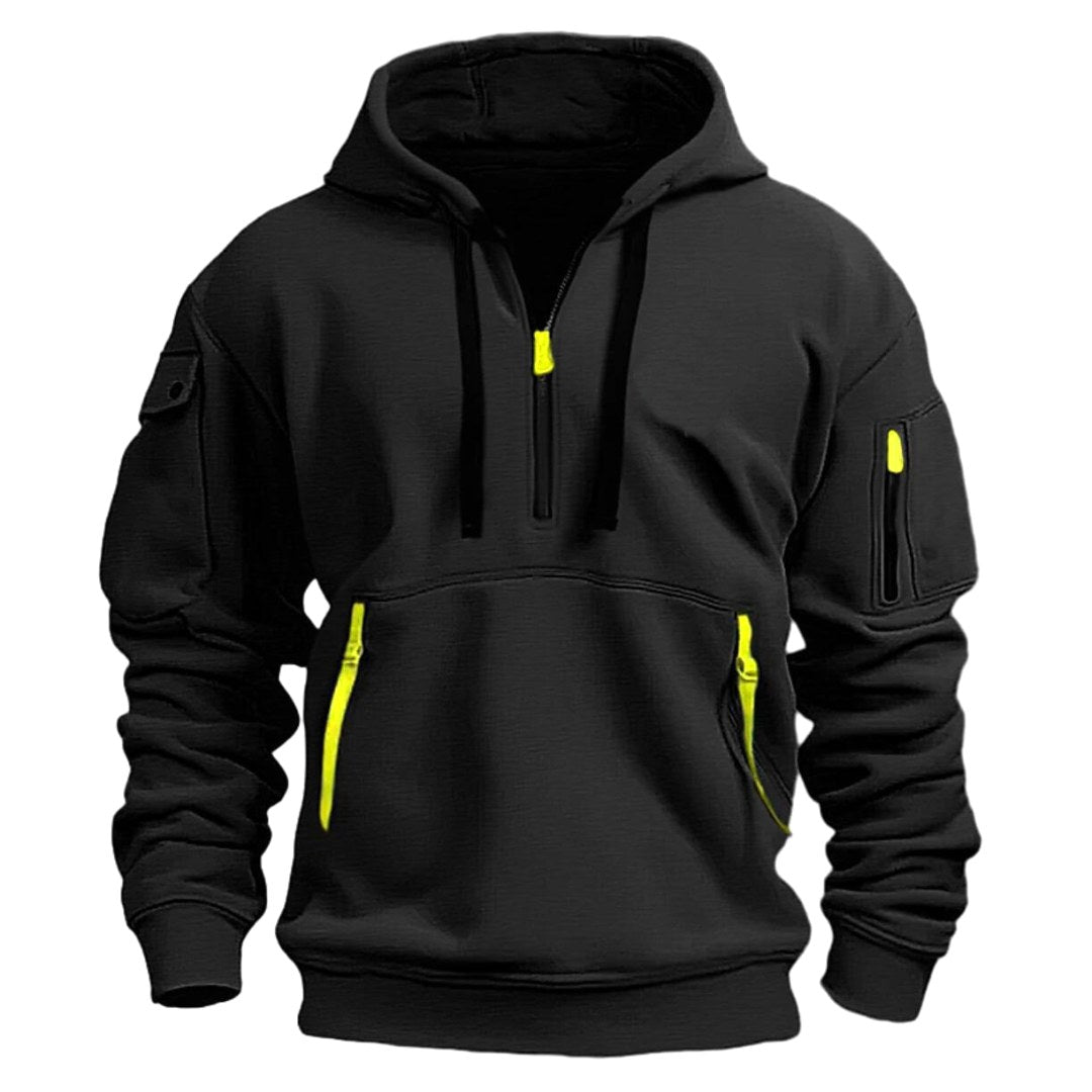 Gareth | Men's Zip-Pocket Casual Hoodie, Relaxed Hooded Jumper | Bella Blue