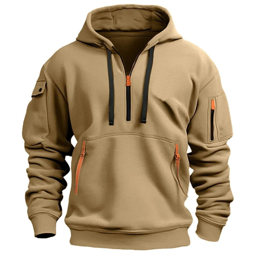 Gareth | Men's Zip-Pocket Casual Hoodie, Relaxed Hooded Jumper | Bella Blue