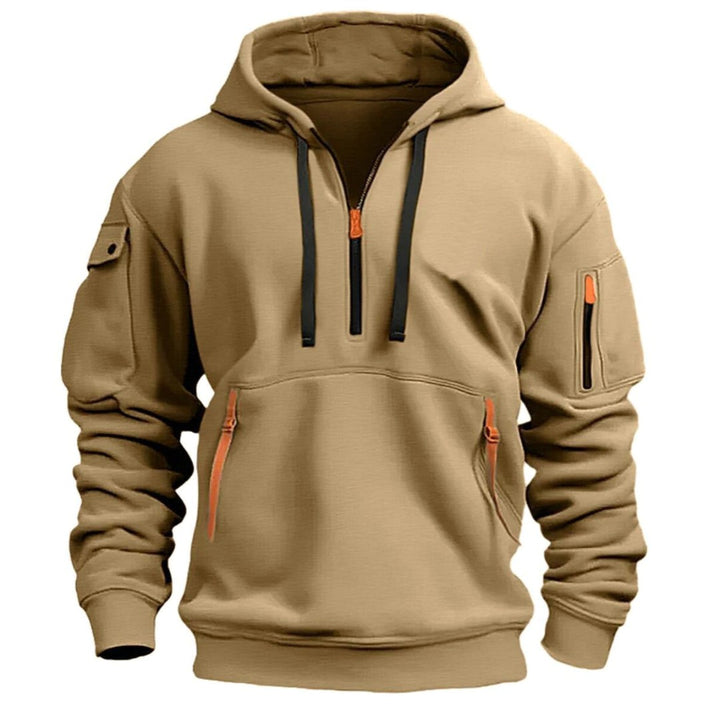 Gareth | Men's Zip-Pocket Casual Hoodie, Relaxed Hooded Jumper | Bella Blue